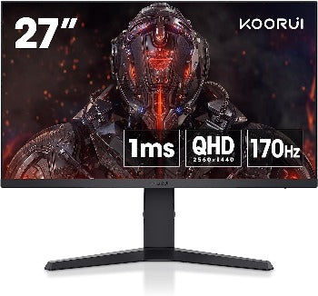 KOORUI Gaming Monitor 27 Zoll, 2K Bildschirm, QHD(2560 * 1440), PC Monitors FreeSync&G-Sync Kompatibel (IPS, 1ms, Eye Care, 2xHDMI 144Hz, DisplayPort 170Hz, DCI-P3 90%, VESA 75x75, Höhenverstellbar)