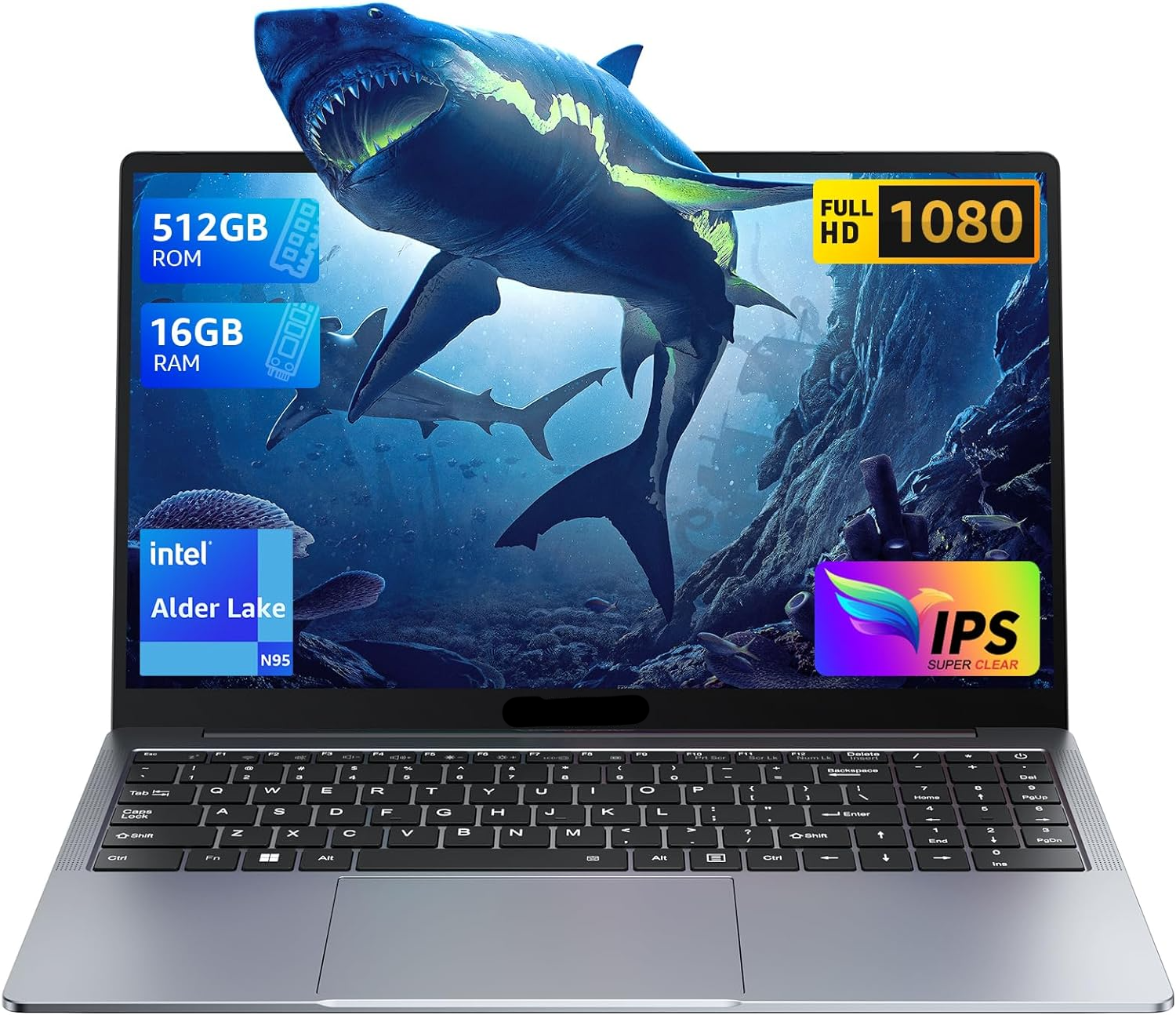 Webplanet Laptop, Metallgehäuse, 15,6 Zoll FHD, 16GB DDR4, 512GB SSD Notebook Computer, Intel 12th Alder Lake Quad-Core N95(bis zu 3,40 GHz),Leichter Laptop mit WiFi, BT5.0, USB 3.2×2, Type C,HDMI